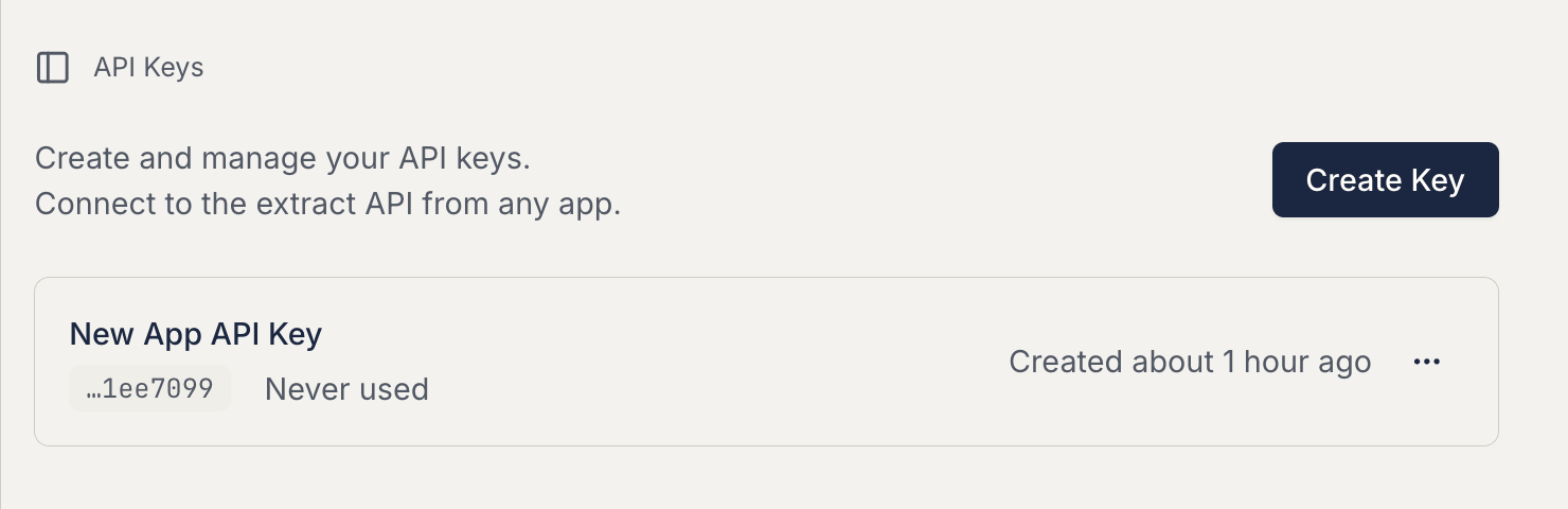 Developer Portal API keys page shown on the dark theme docs page